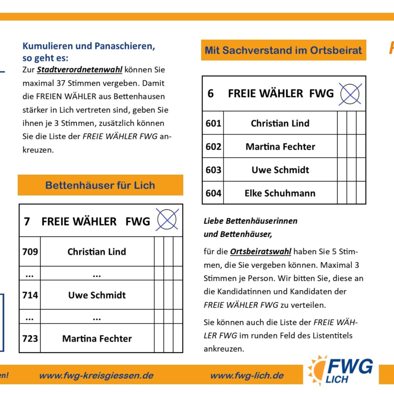 Stark für Bettenhausen – FWG Lich zur Kommunalwahl 2026