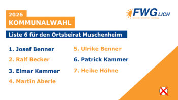 Liste der FWG Lich für den Ortsbeirat Muschenheim für die Kommunalwahl 2026